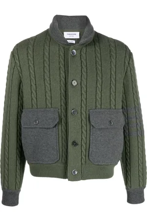 Thom Browne Cable-knit colour-block cardigan