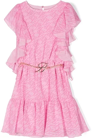 MISS BLUMARINE Logo-belt ruffle-detail dress