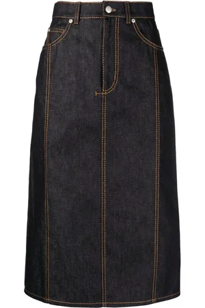 Alexander McQueen Contrast-stitch denim midi skirt