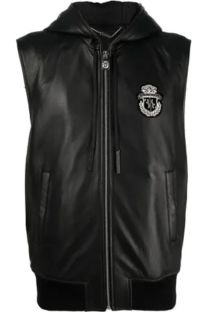 BILLIONAIRE Sleeveless hooded leather zip vest