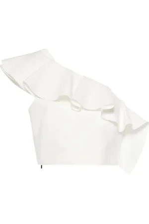 Msgm Ruffle-trim one-shoulder cady blouse