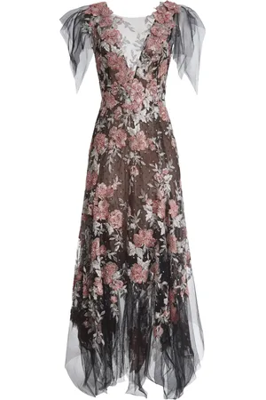 Marchesa Notte Floral-pattern V-neck gown