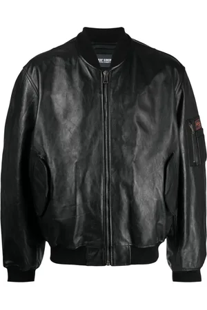RAF SIMONS Logo-patch leather bomber jacket