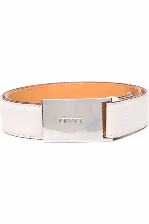 Gianfranco Ferré 1900s engraved logo plaque leather belt
