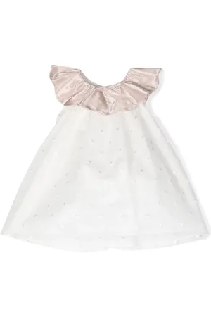 LA STUPENDERIA Embroidered ruffle-neck cotton dress