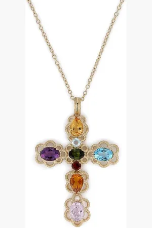 Dolce & Gabbana 18kt yellow gemstone cross pendant necklace