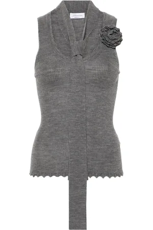BLUMARINE Floral-appliqué knitted tank top