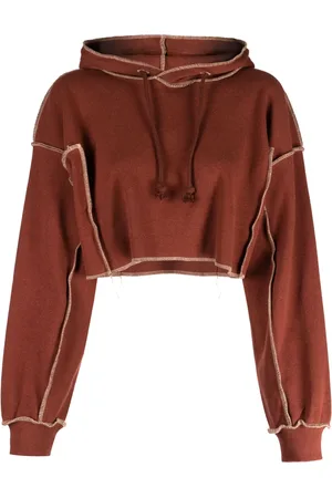 Baserange Exposed-seam fine-ribbed cropped hoodie