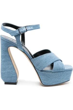 SI ROSSI 47mm sculpted-heel denim sandals