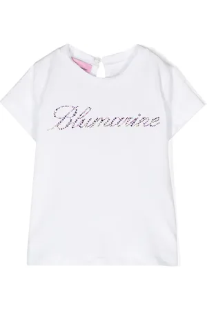 MISS BLUMARINE Rhinestone-logo cotton T-shirt