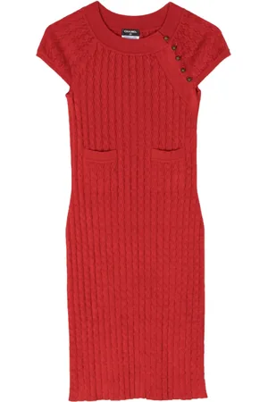 CHANEL Bouclé-knit midi dress