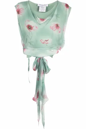 Dior 2003 floral-print side-slit silk blouse