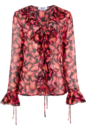 Msgm Graphic-print ruffle-detail blouse