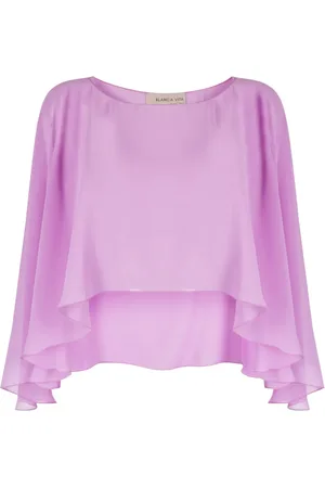 BLANCA Transparent ruffled cropped top