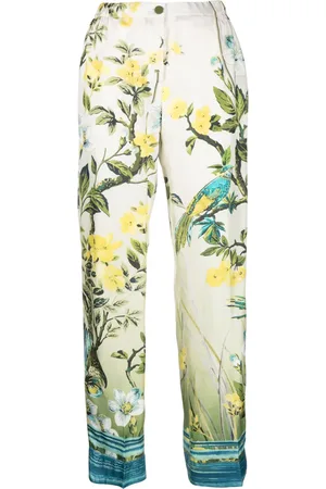 F.R.S For Restless Sleepers Floral-print press-crease silk trousers