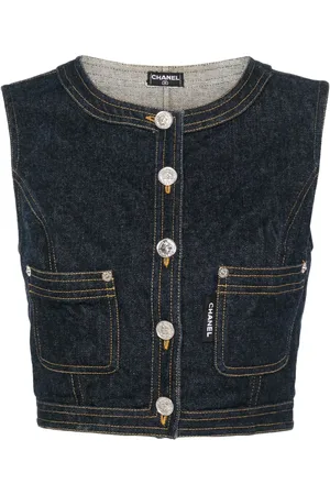 CHANEL 1980-1990s CC logo-buttons denim vest