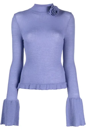 BLUMARINE Ruffle-detailing ribbed-knit jumper
