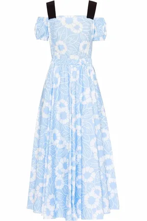 Prada Floral-print off-shoulder cotton dress