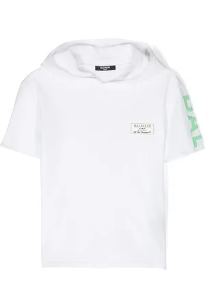 Balmain Logo-intarsia short-sleeve hoodie