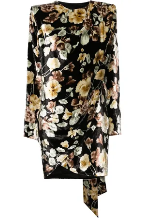 Saint Laurent Floral-print velvet wrap dress