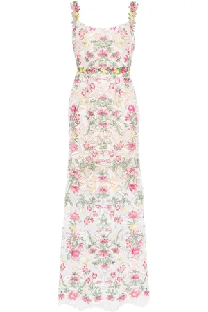 Marchesa Notte Alexis floral-embroidered lace gown