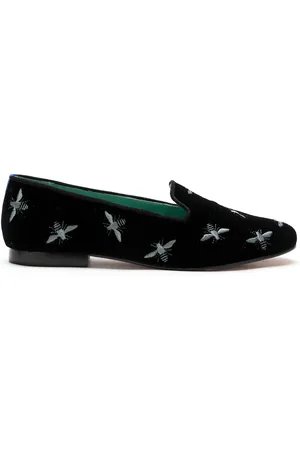 Blue Bird Embroidered bee motif velvet loafers