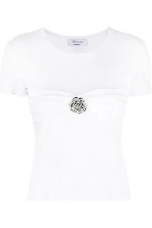 BLUMARINE Rose-brooch cotton T-shirt