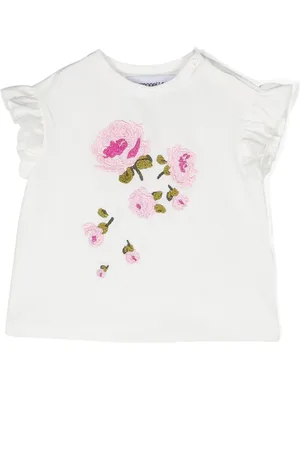 Simonetta Floral-appliqué ruffled T-shirt