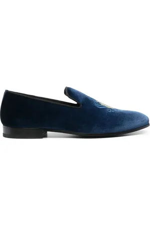 BILLIONAIRE Crest-motif velvet loafers