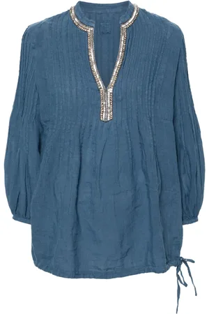120% Lino Split-neck linen blouse