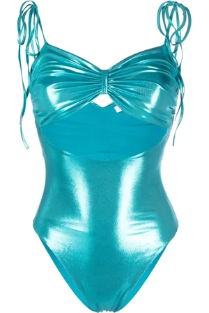 AMEN Laminated-jersey ruched swimsuit