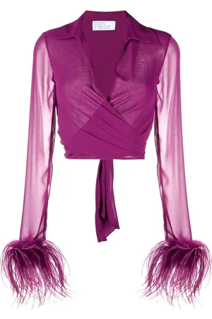 GIUSEPPE DI MORABITO Cropped feather-trim blouse