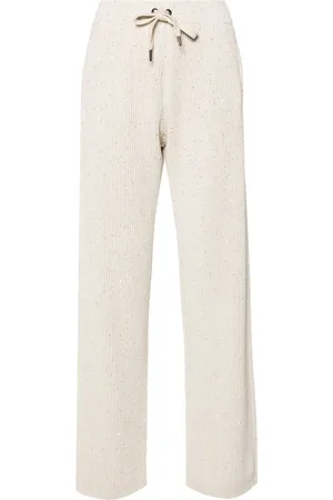 Brunello Cucinelli Sequin-embellished ribbed-knit trousers