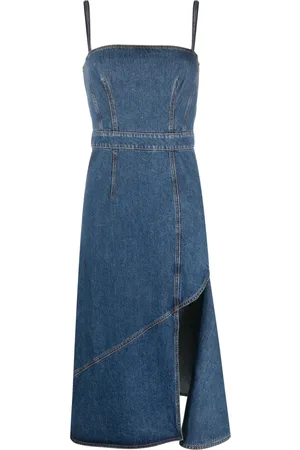 Alexander McQueen Asymmetric denim midi dress