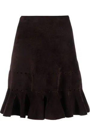 Alaïa 2000s ruffle-hem faux-suede skirt