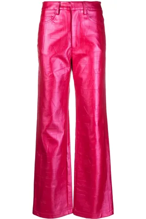 ROTATE Metallic logo-embossed trousers