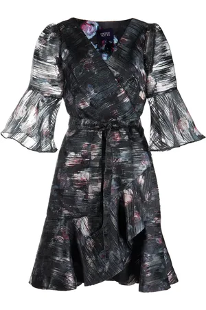 Marchesa Notte Floral-print fil-coupé wrap dress