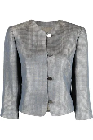 Giorgio Armani 2000s collarless checkered jacket