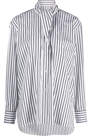 Plan C Pussy-bow collar striped shirt