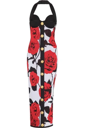 Balmain Floral-jacquard knit midi dress