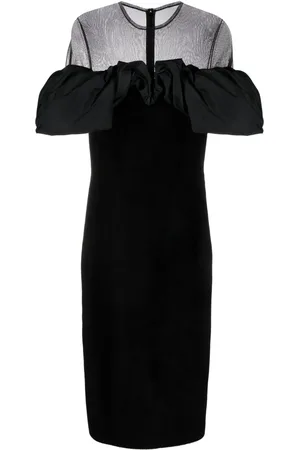 Alexander McQueen Ruffle sleeves velvet midi dress
