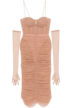 ALEX PERRY Ruched mesh midi dress