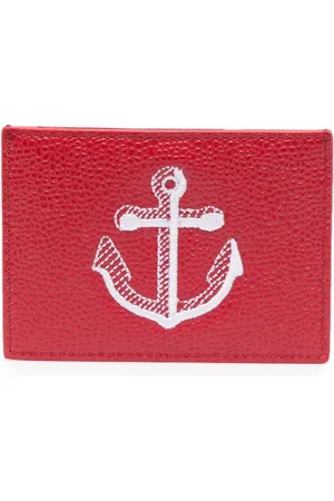 Thom Browne Anchor-embroidered leather cardholder