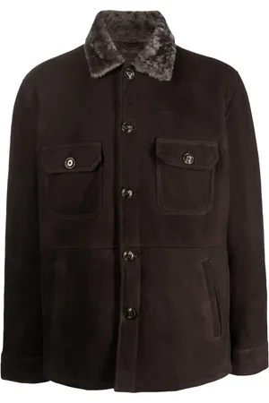 BARBA Shearling-collar suede shirt jacket