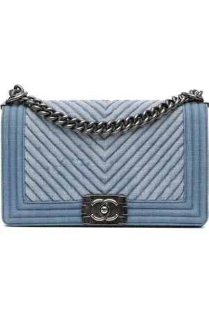 CHANEL 2014-2015 Medium Denim Chevron Boy Flap crossbody bag