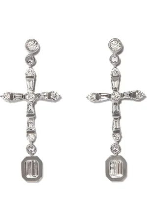 Shay 18kt gold cross drop diamond earrings