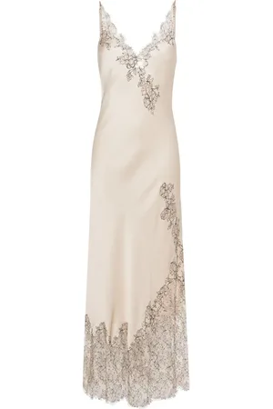 CARINE GILSON Lace-trim silk long nightdress