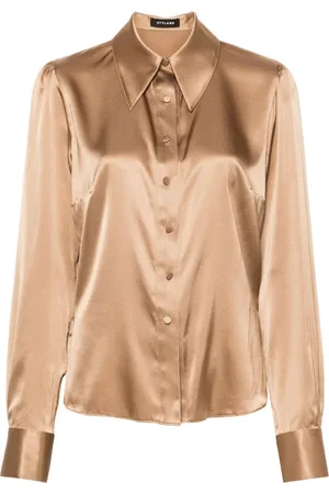 Styland Satin oversized-collar shirt