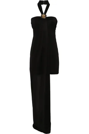 BLUMARINE Floral-brooch draped dress