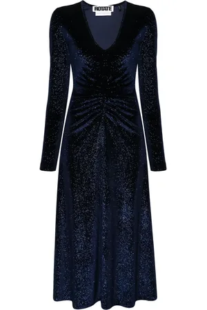 ROTATE Rhinestone-embellished ruched midi dress